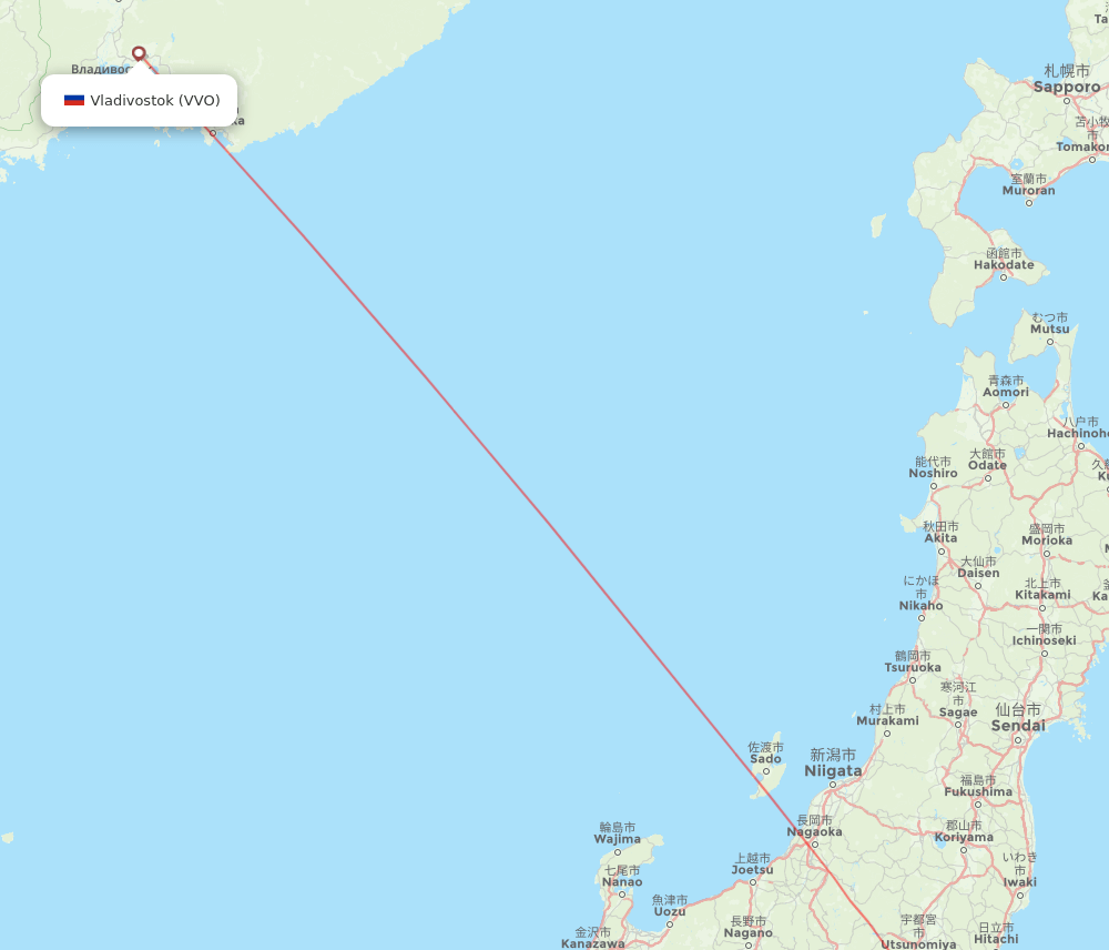 Vladivostok - Tokyo route map and flight paths