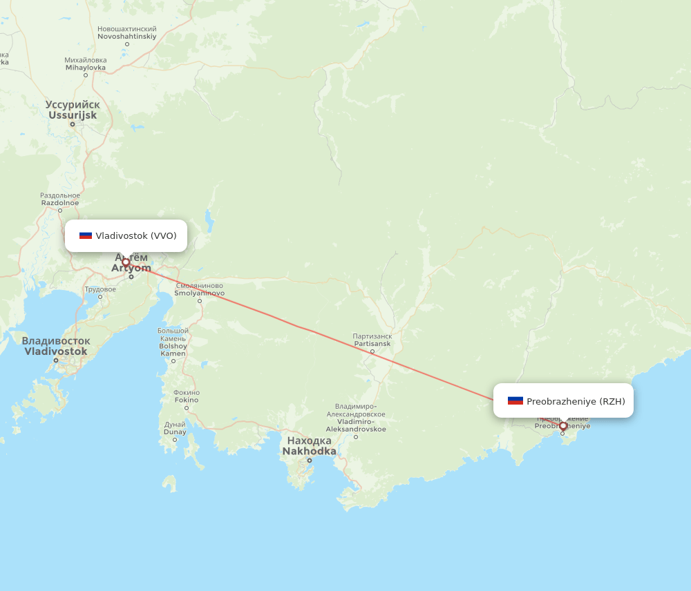 VVO to RZH flights and routes map