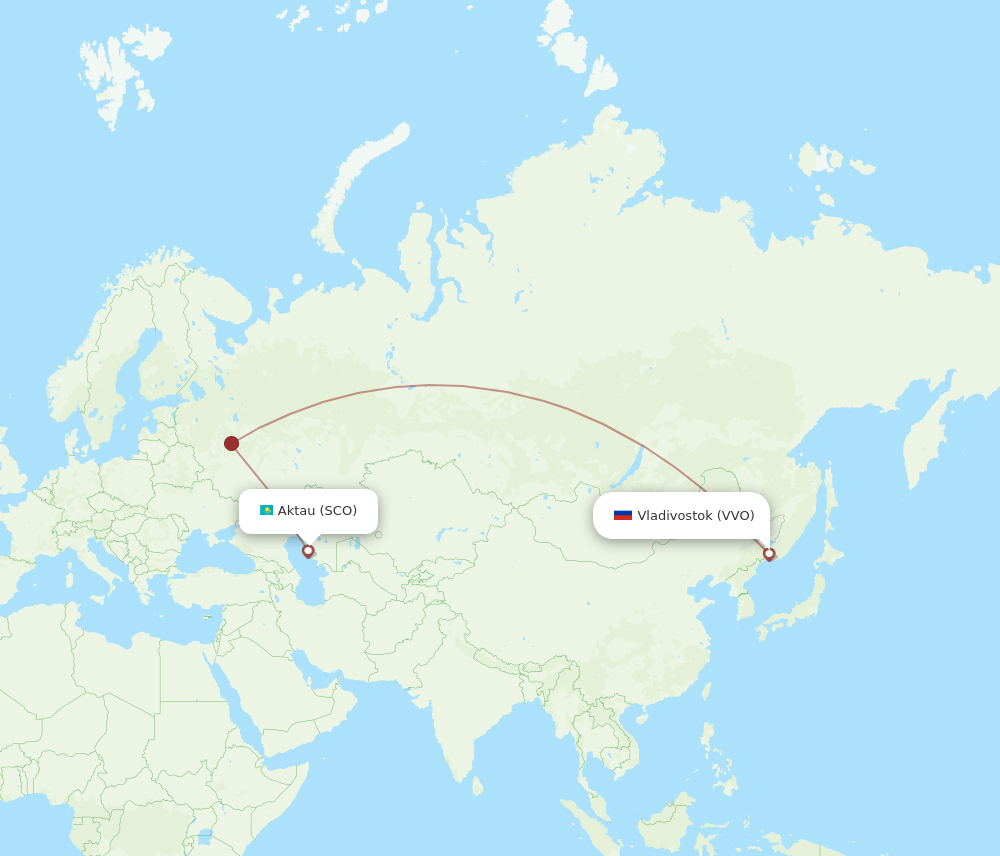 Aktau - Vladivostok route map and flight paths