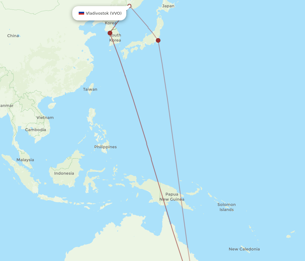 Vladivostok - Sydney route map and flight paths