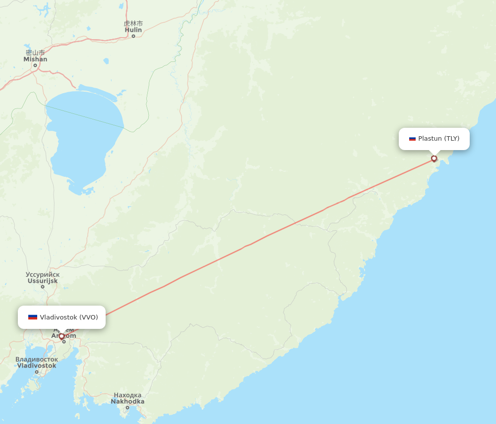 VVO to TLY flights and routes map