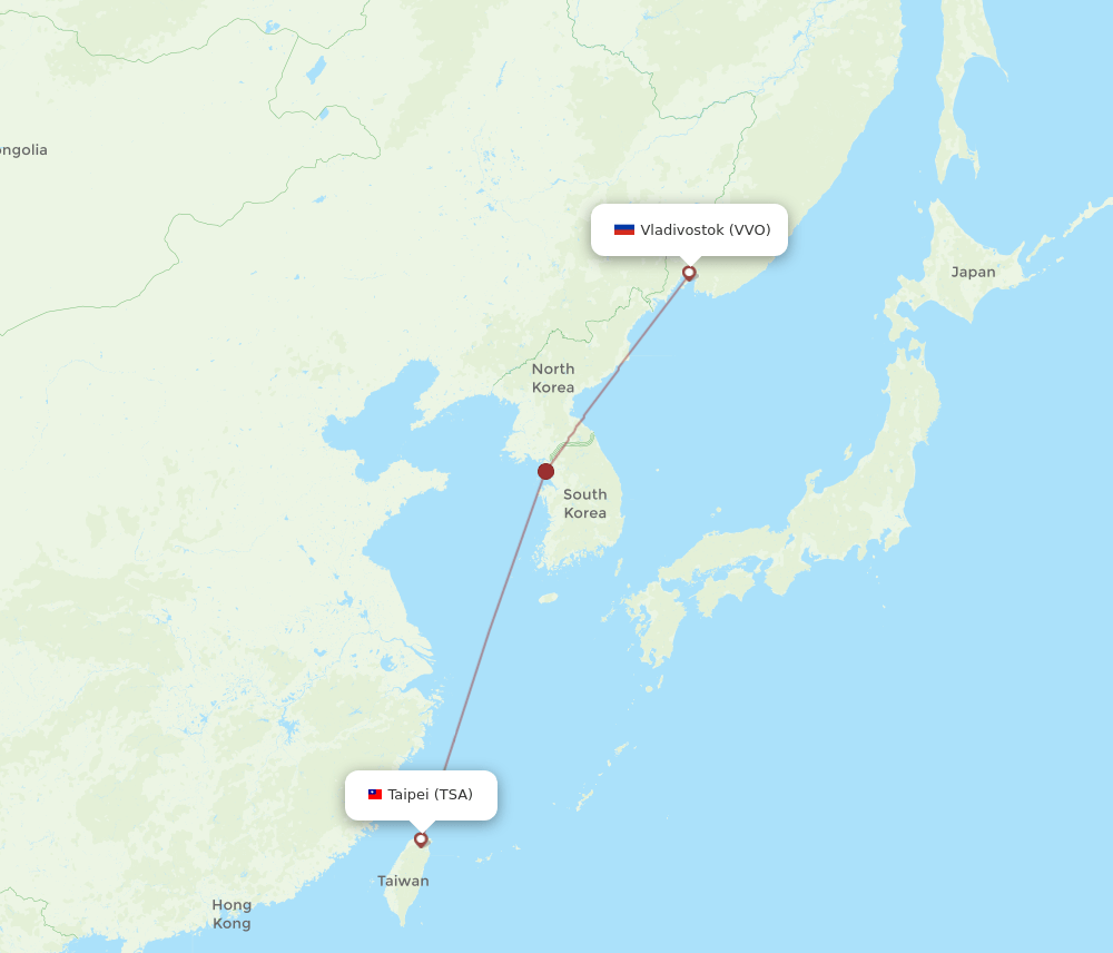 Taipei - Vladivostok route map and flight paths