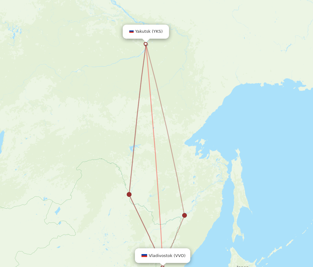 Vladivostok - Yakutsk route map and flight paths