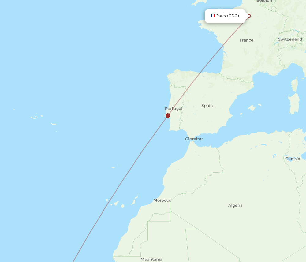 VXE to CDG flights and routes map