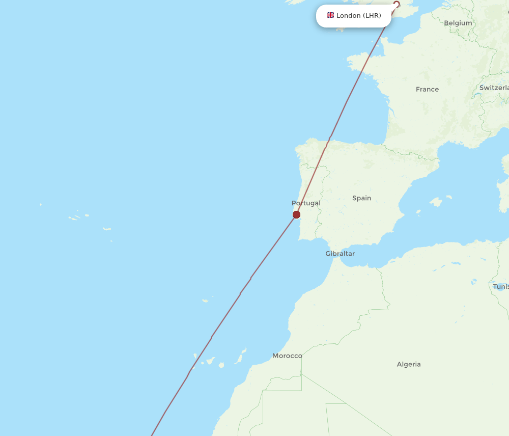 VXE to LHR flights and routes map