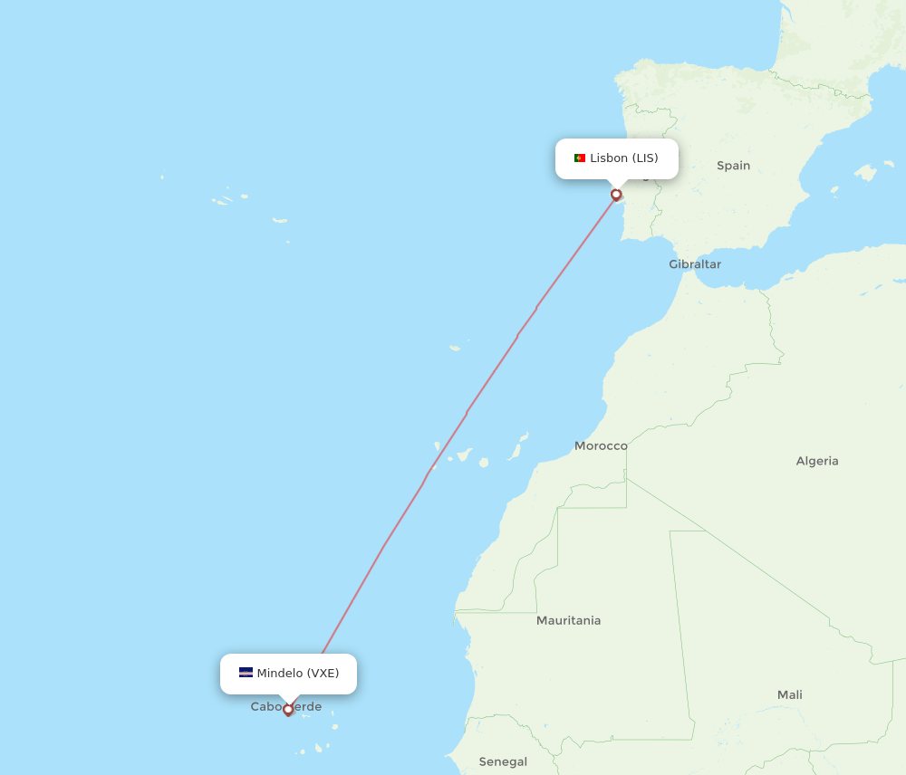 VXE to LIS flights and routes map