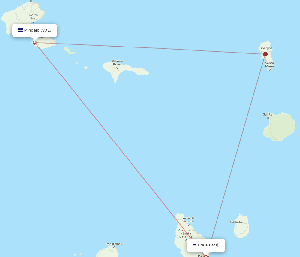 VXE to RAI flights and routes map