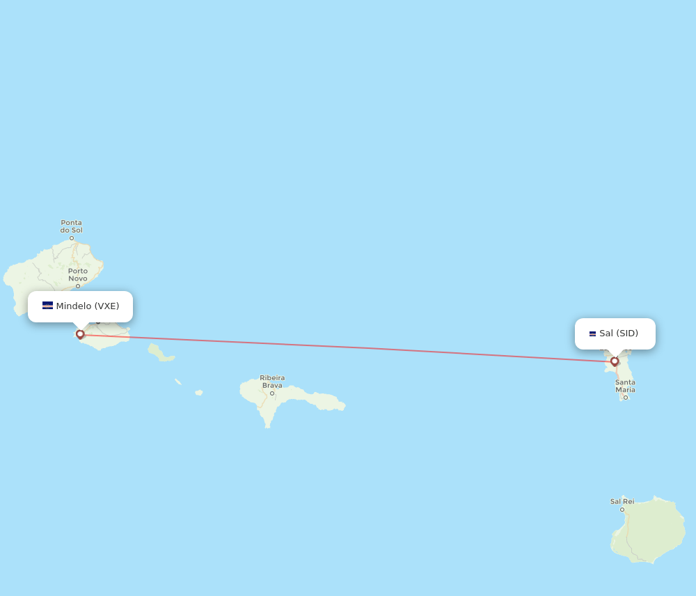 Sal - Sao Vicente route map and flight paths