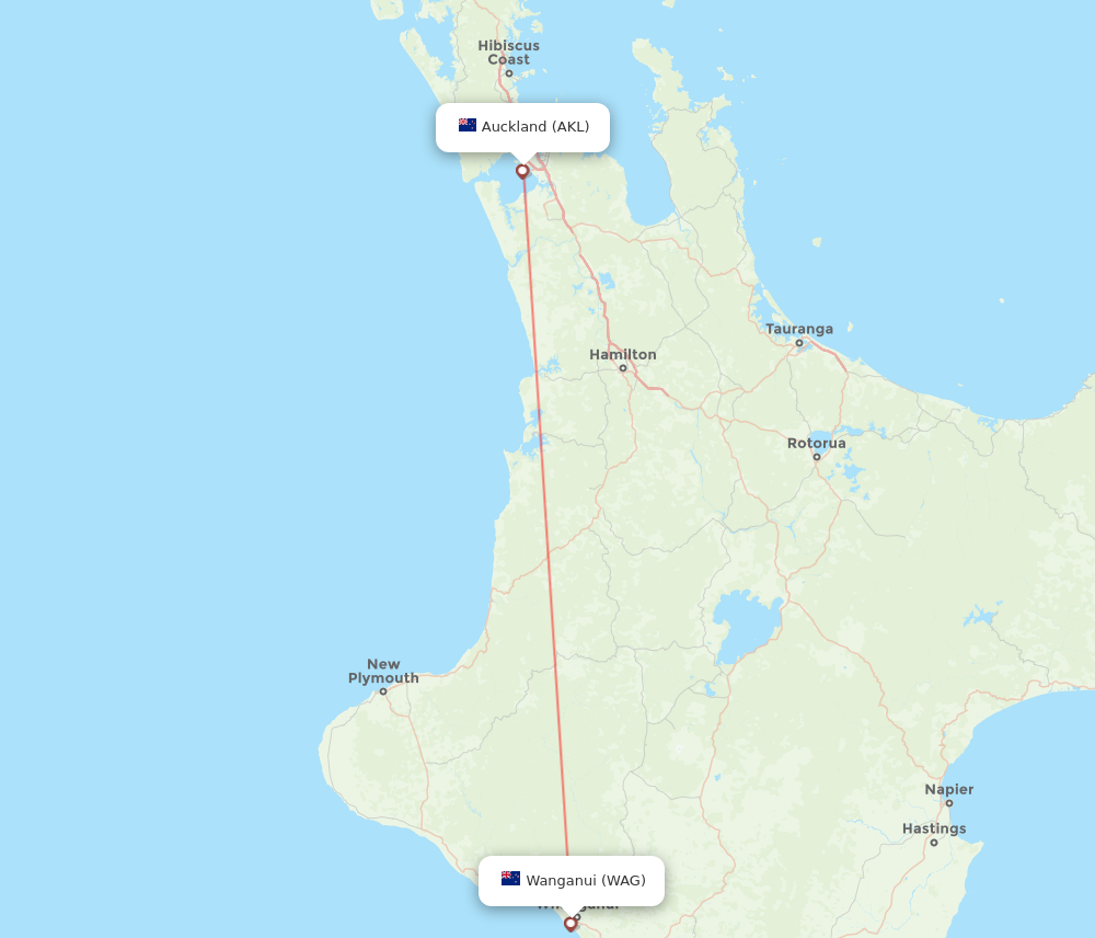 WAG to AKL flights and routes map