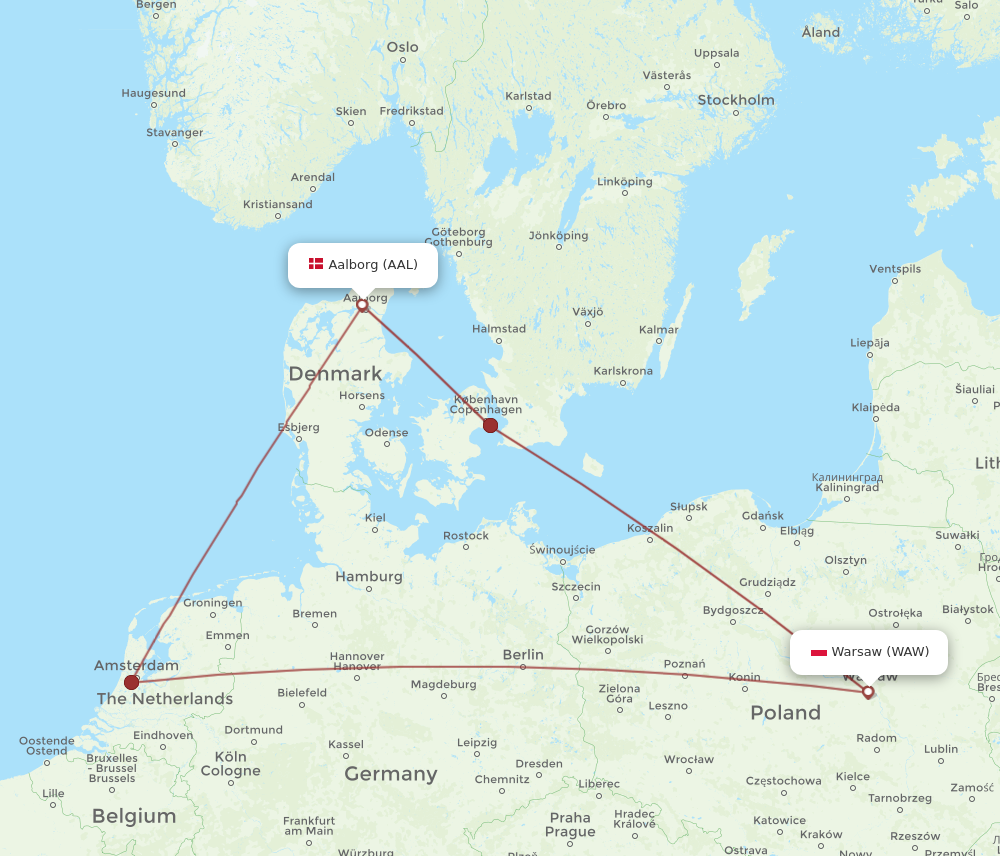 WAW to AAL flights and routes map
