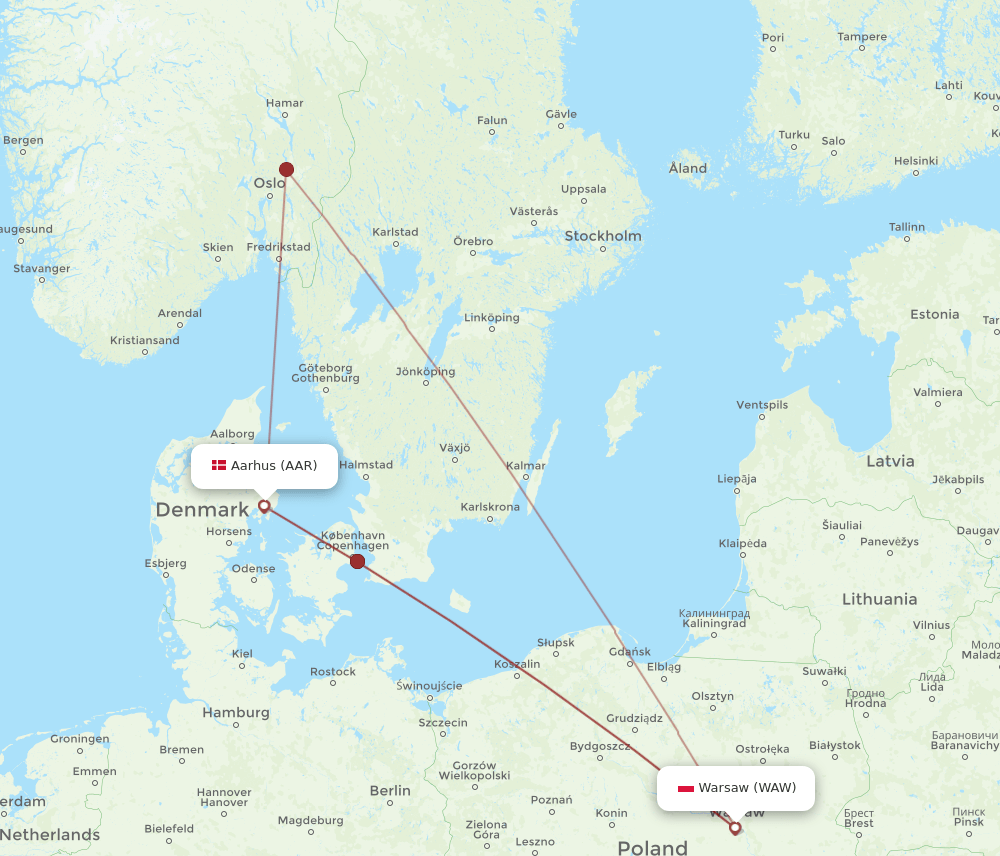 WAW-AAR flight routes