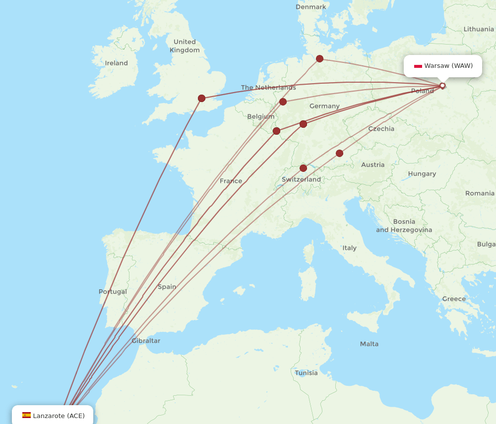 WAW-ACE flight routes