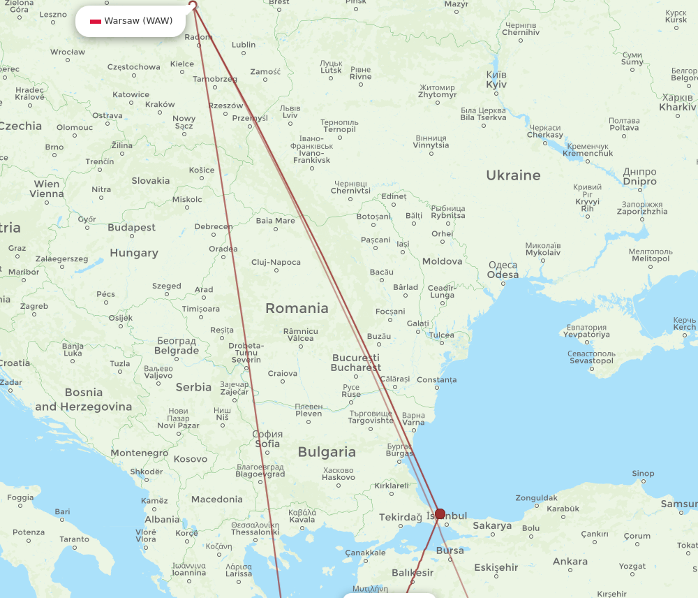 WAW to ADB flights and routes map