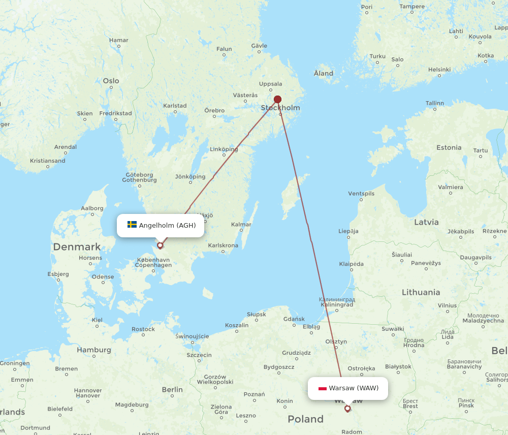 WAW to AGH flights and routes map