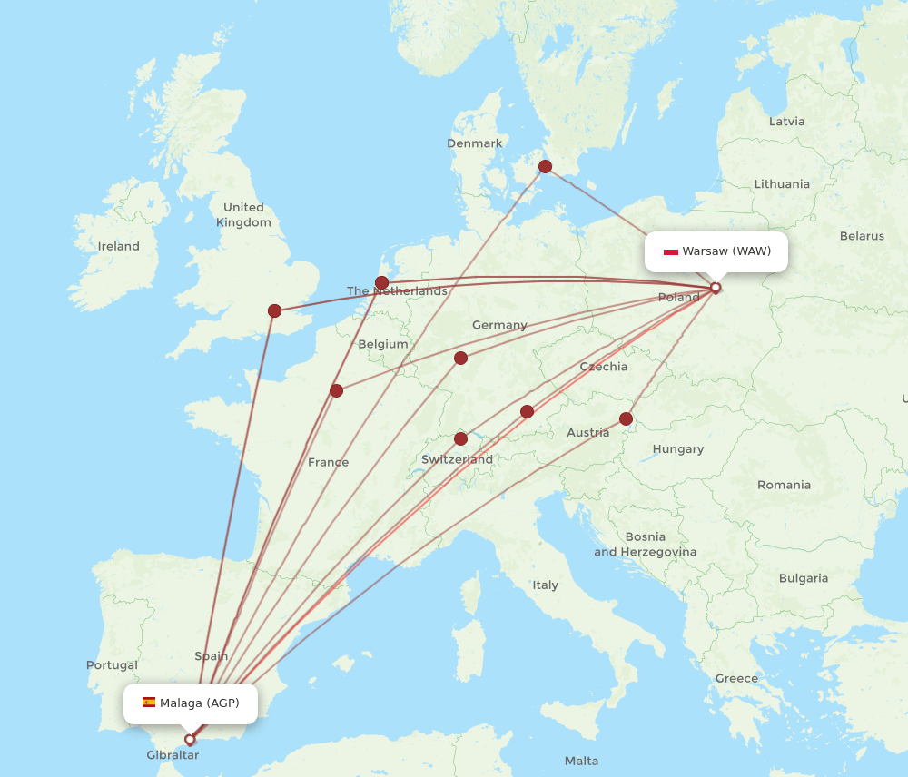 WAW-AGP flight routes