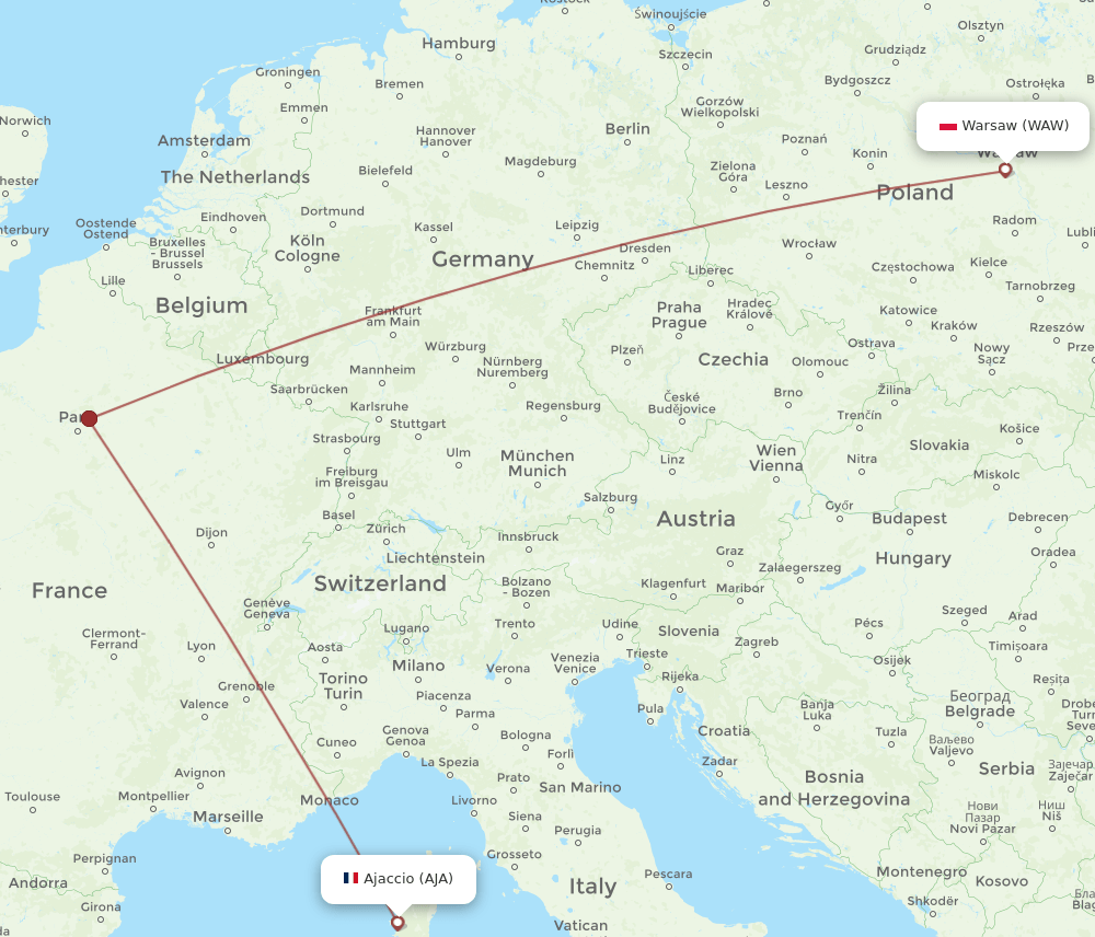 WAW-AJA flight routes