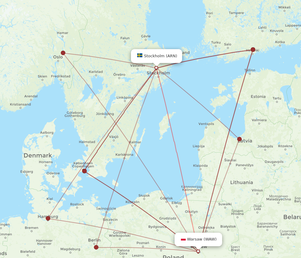 WAW to ARN flights and routes map