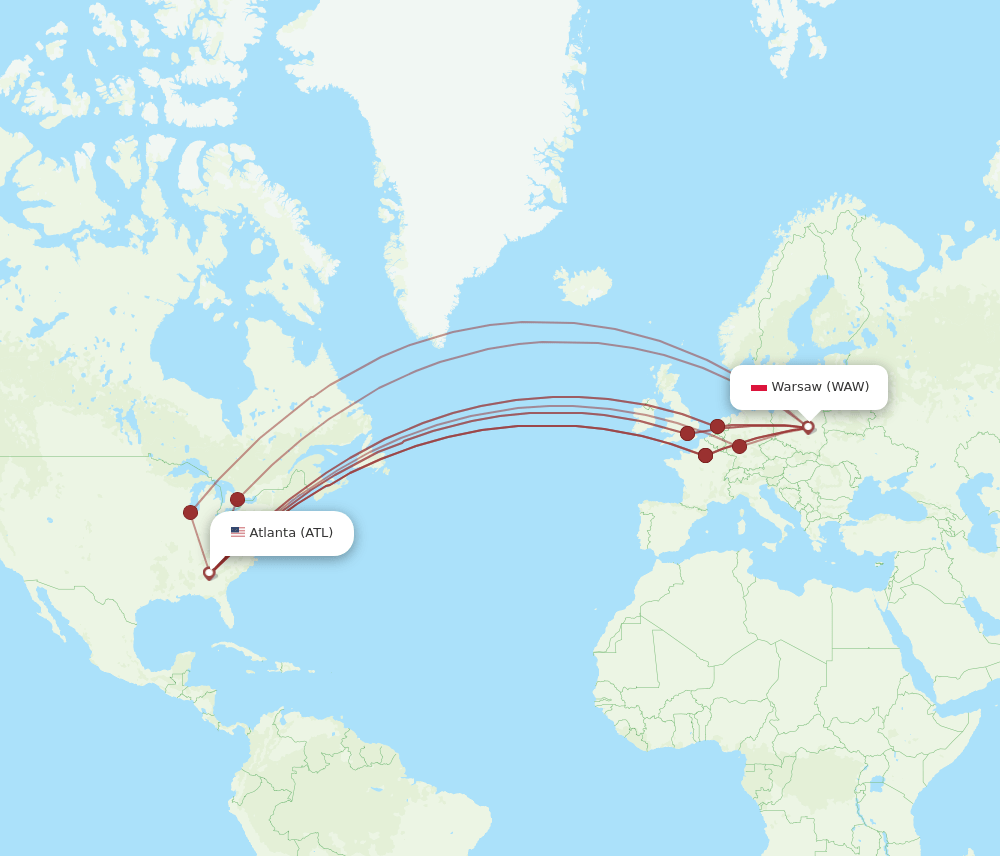 WAW-ATL flight routes