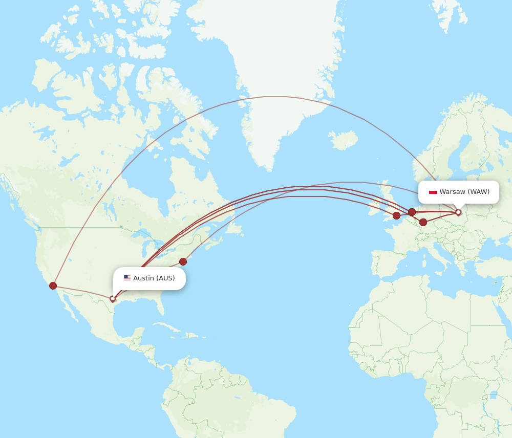 WAW-AUS flight routes