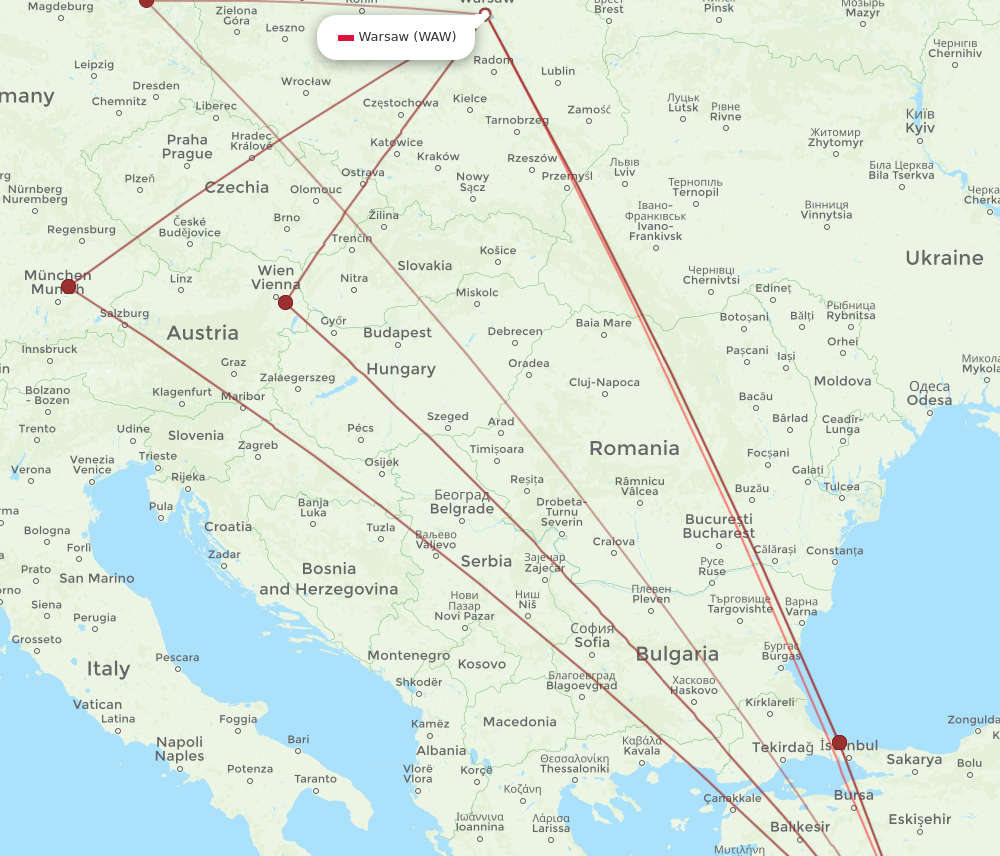WAW to AYT flights and routes map