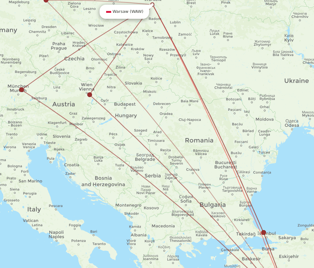 WAW to AYT flights and routes map