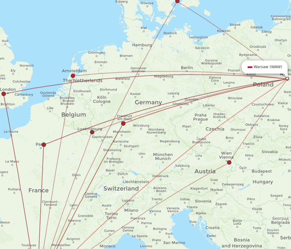WAW-BCN flight routes