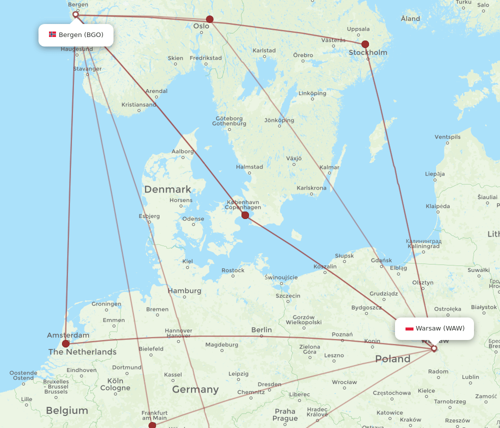 WAW-BGO flight routes