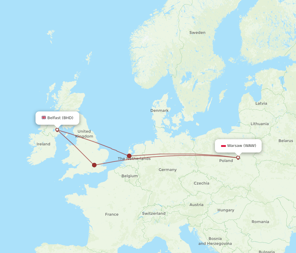 WAW-BHD flight routes