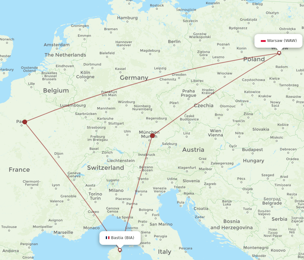 WAW-BIA flight routes