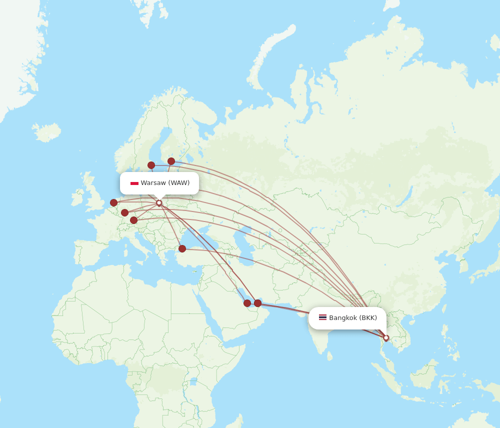 WAW-BKK flight routes