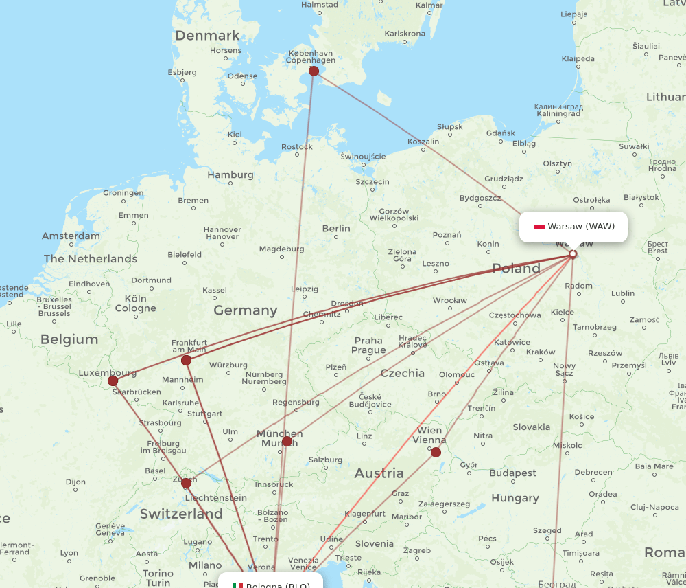 WAW to BLQ flights and routes map