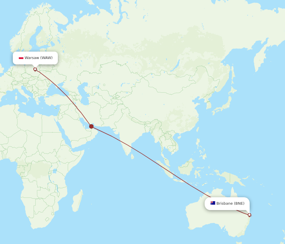 WAW to BNE flights and routes map