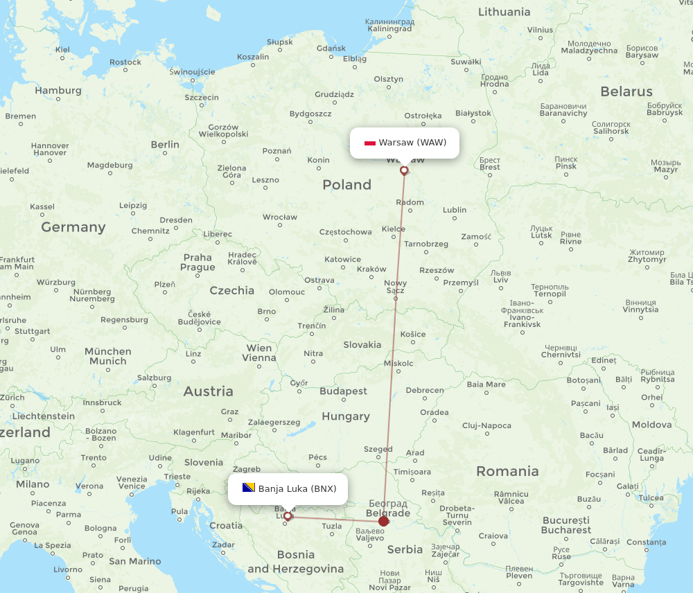 WAW-BNX flight routes