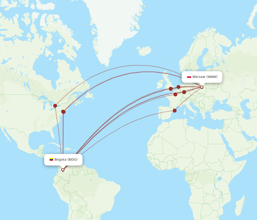 WAW-BOG flight routes