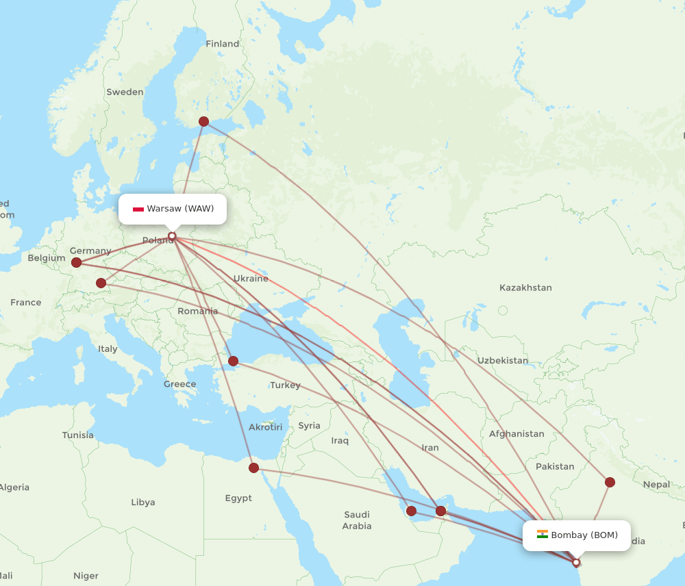 WAW-BOM flight routes