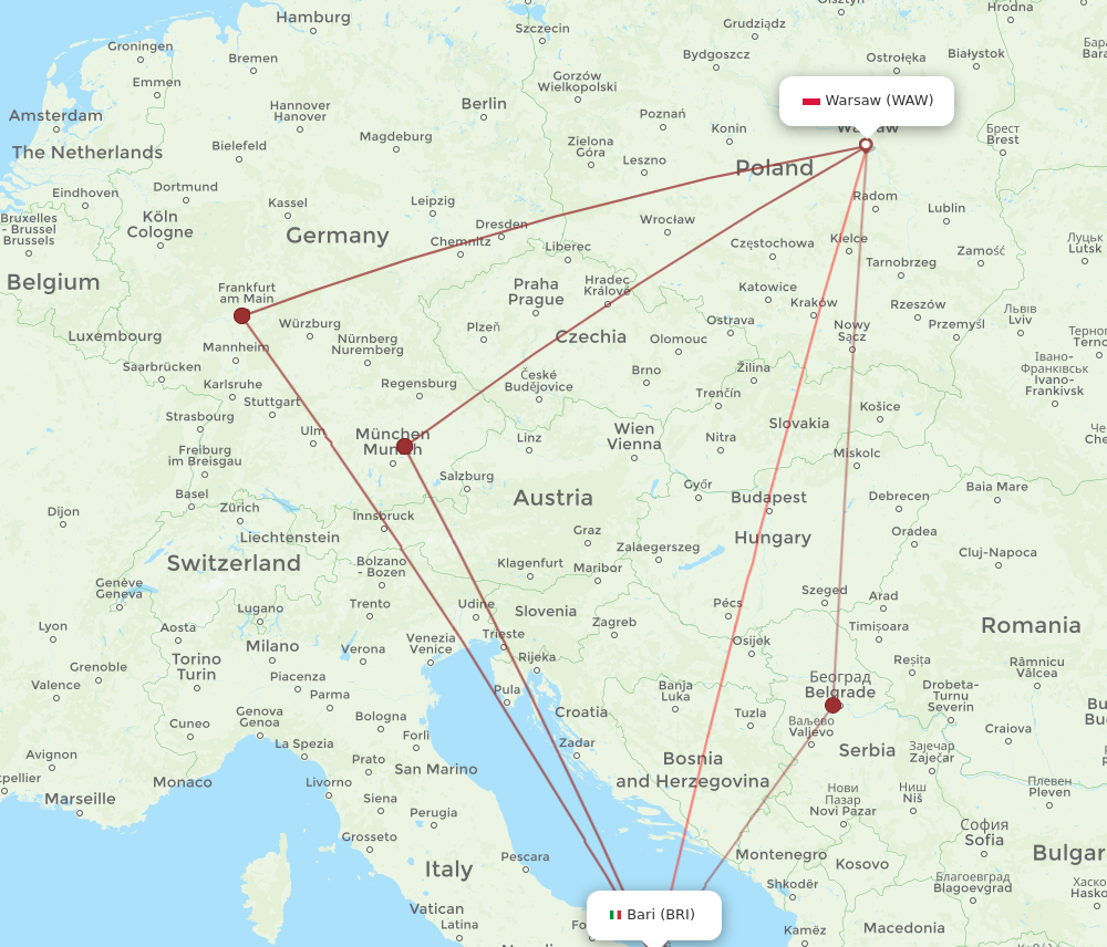 WAW to BRI flights and routes map