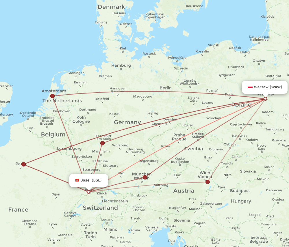 WAW-BSL flight routes