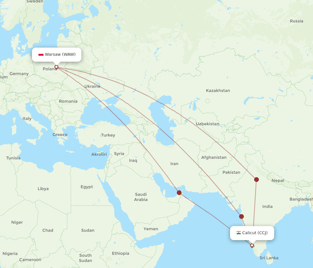 WAW-CCJ flight routes