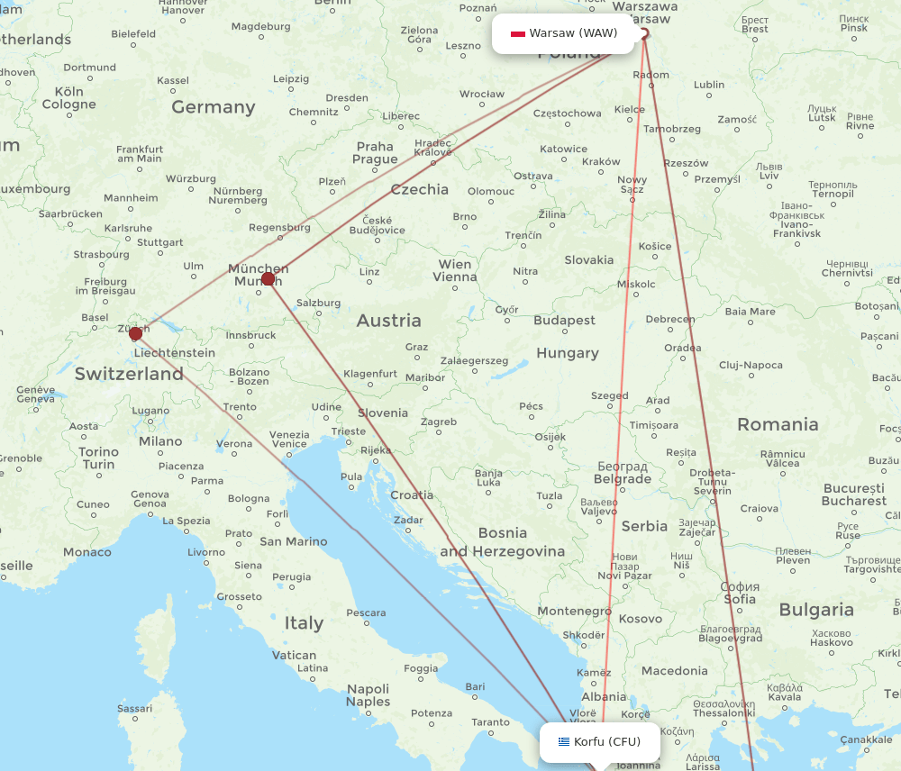 WAW-CFU flight routes