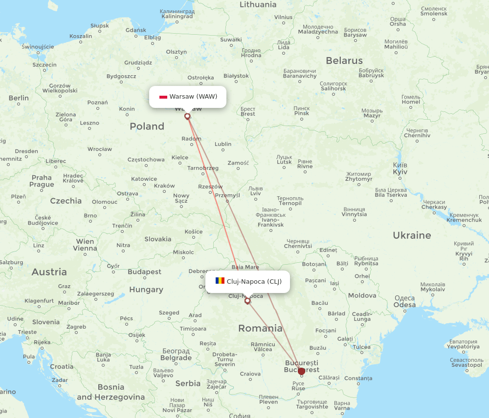 WAW-CLJ flight routes