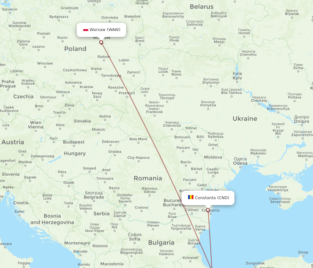 CND to WAW flights and routes map