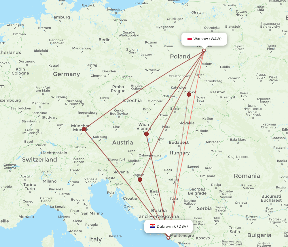 WAW-DBV flight routes
