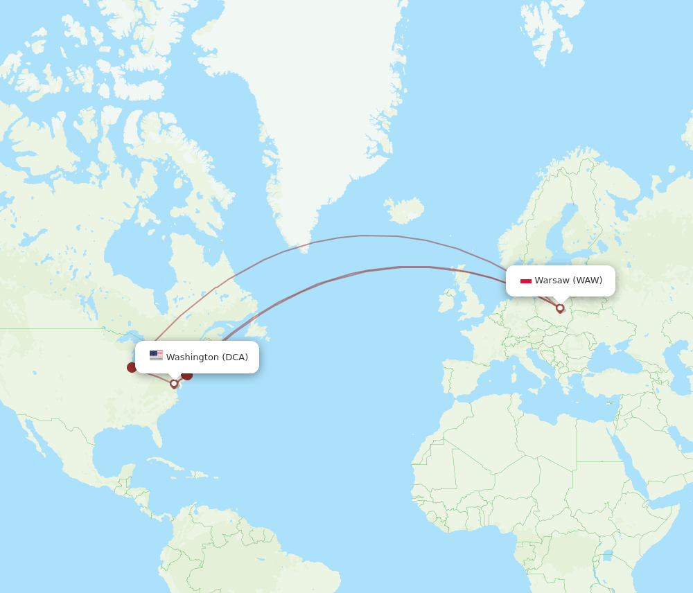 WAW-DCA flight routes