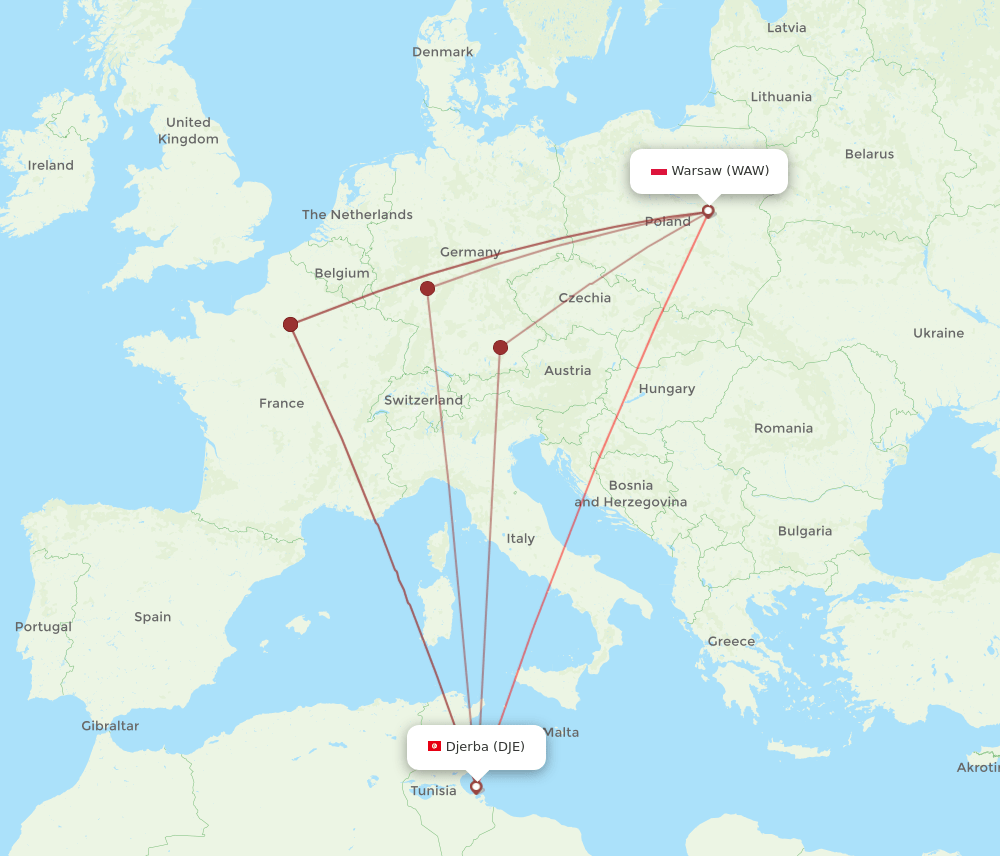WAW-DJE flight routes