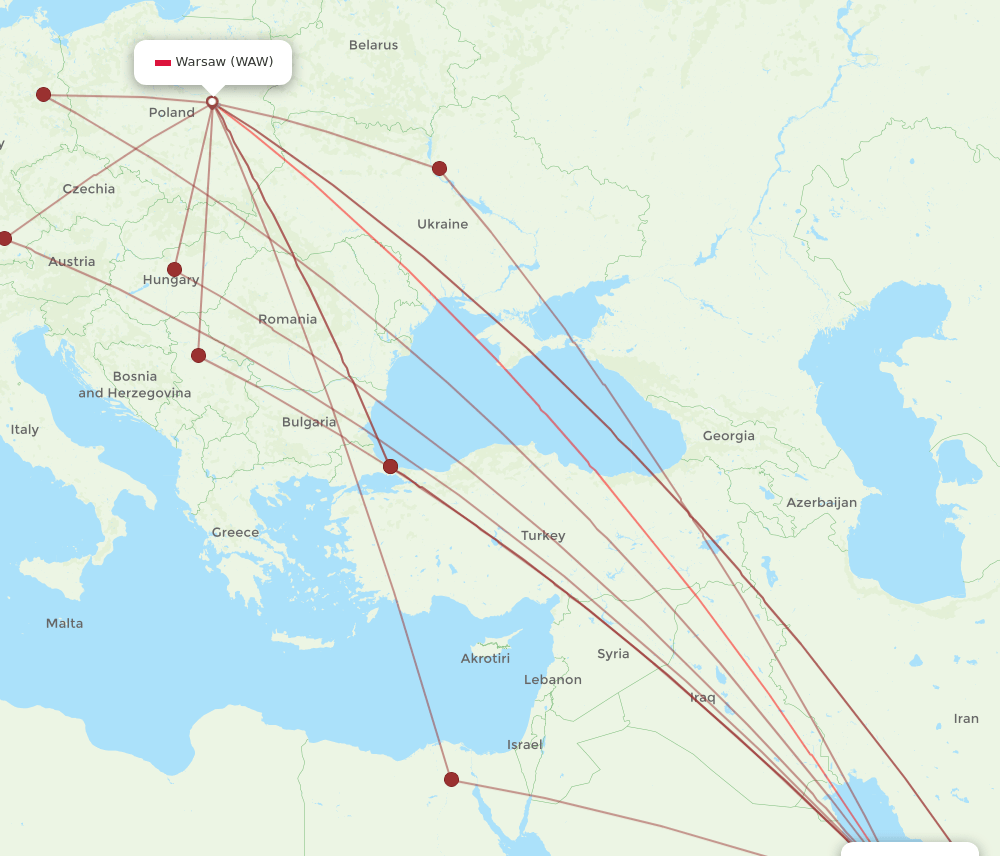 WAW-DOH flight routes
