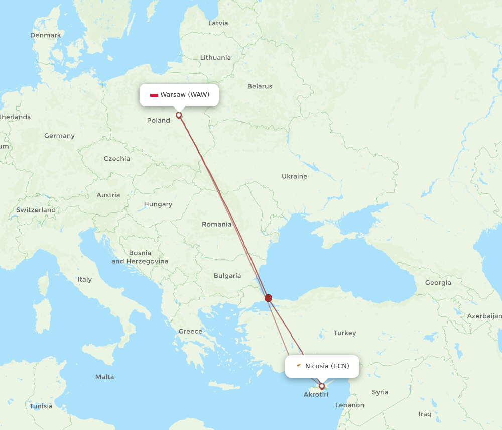 WAW-ECN flight routes