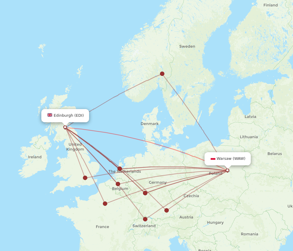 WAW to EDI flights and routes map