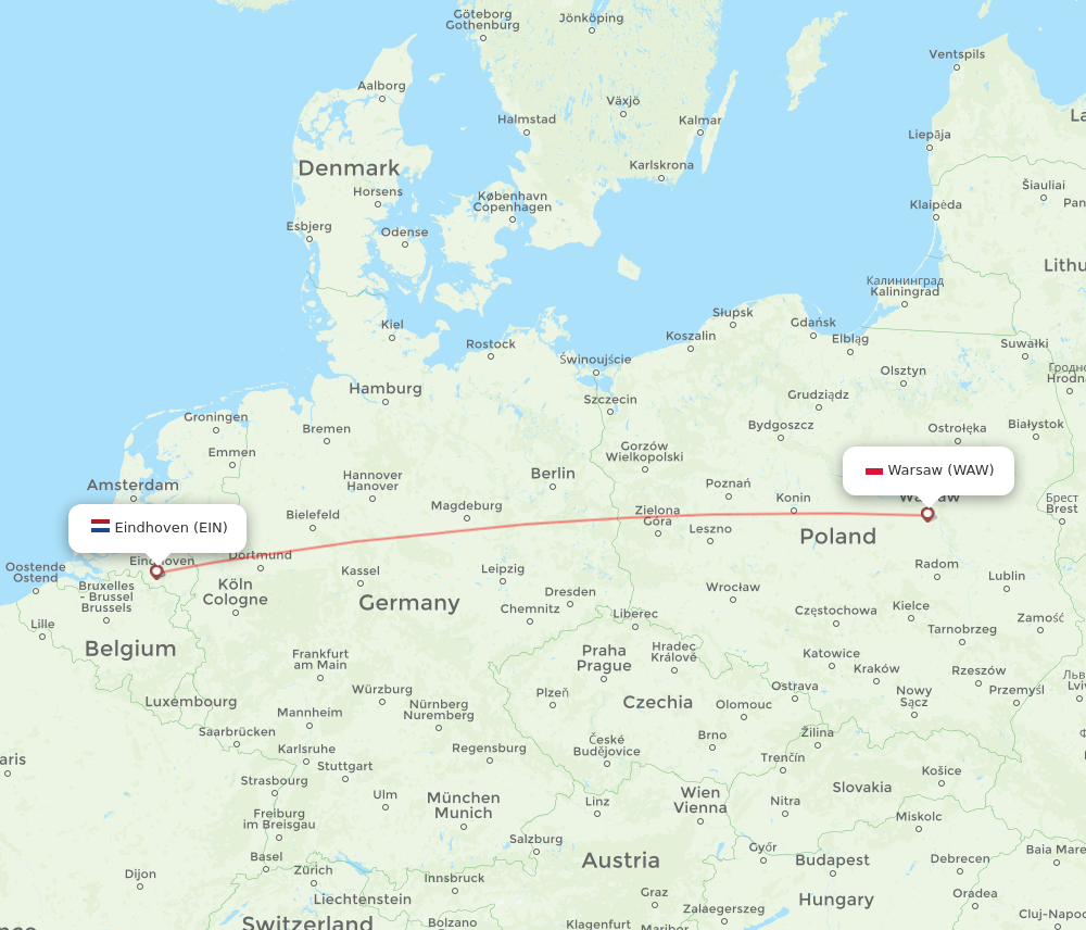 WAW to EIN flights and routes map