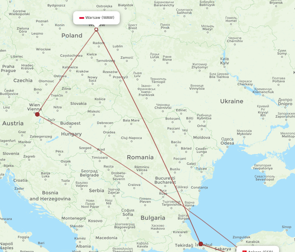 WAW-ESB flight routes