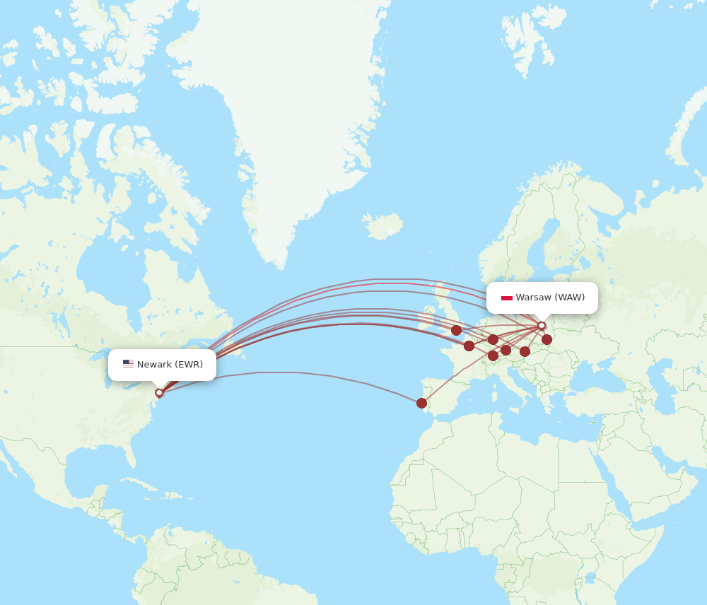 WAW-EWR flight routes